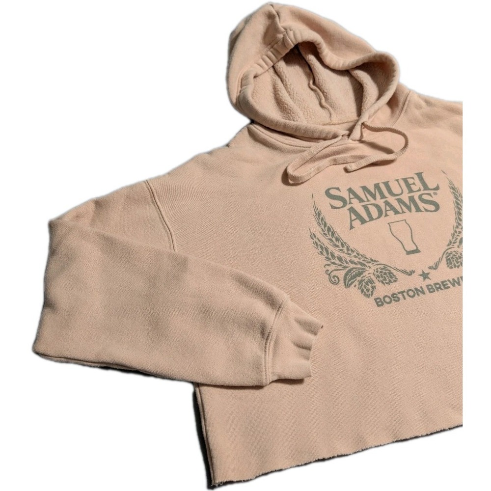 Samuel Adams Brewery Hoodie Womens Pink Cropped Pullover Sweatshirt Oversized - Picture 6 of 6